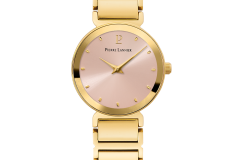 PIERRE-LANNIER_Montre-LIGNE-PURE-cadran-rose-bracelet-acier-dore_139E